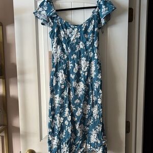 Old Navy Teal and White Floral Midi Dress